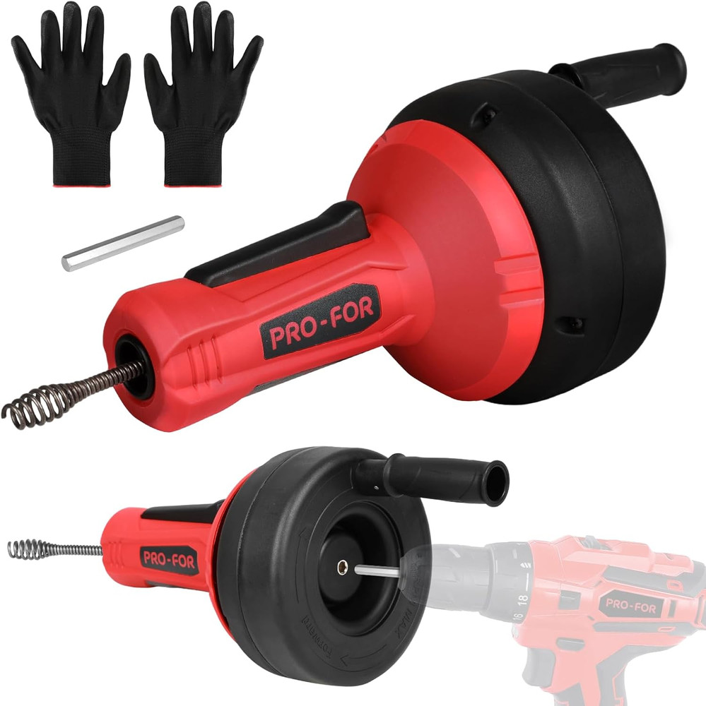 Drain Auger, 16.4FT Plumbing Snake Drain Clog Remover, Manual & Drill Powered Dr