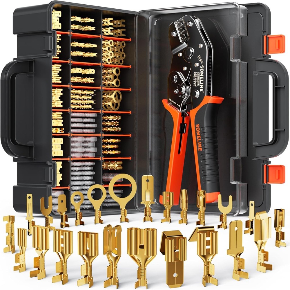 Spade Terminal Crimping Tool Kit AWG 24-14, 24 Types 2.8/3.9/4.8/6.3 mm Male & F