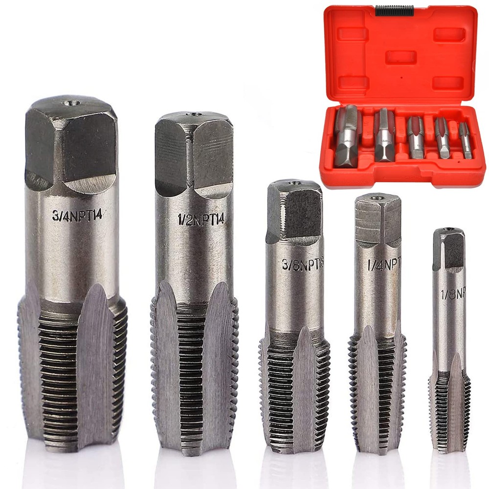 WMAZtool 5 Piece NPT Pipe Tap Set, 3/4&Prime;, 1/2&Prime;, 3/8&Prime;, 1/4&Prime;, 5 Piece, 5