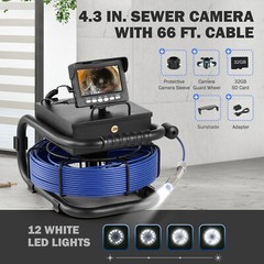 4.3 in. Sewer Inspection Camera w 66ft/20m Cable Plumbing Camera for Sewer Pipe