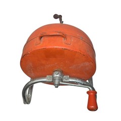 Vintage Hand Crank Drain Auger Snake Reel Industrial Plumber Tool Orange Steel