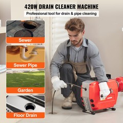 VEVOR Drain Cleaner Machine 120FT x 7/8&Prime; 420W Sewer Snake Auger Manual Feed