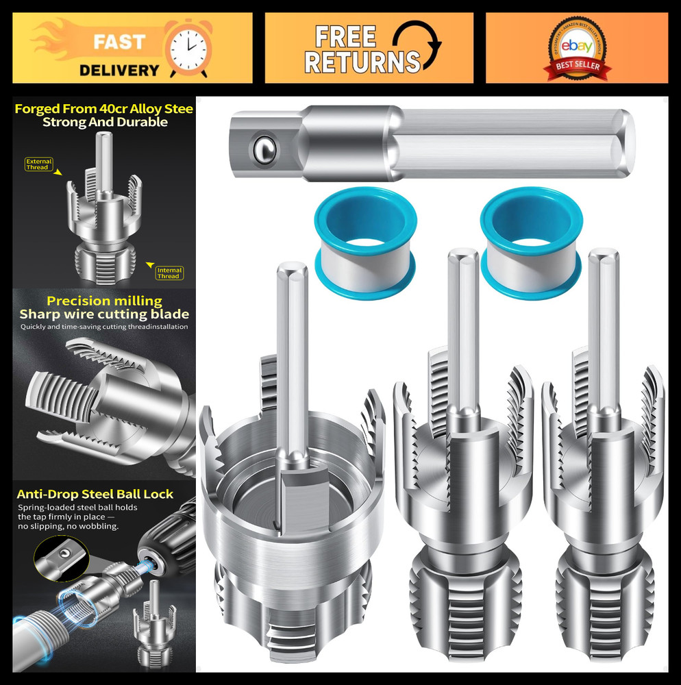 3PCS PVC Pipe Threading Tool Set, 1/2&rdquo; 3/4&rdquo; 1&rdquo; Internal & External Threader K