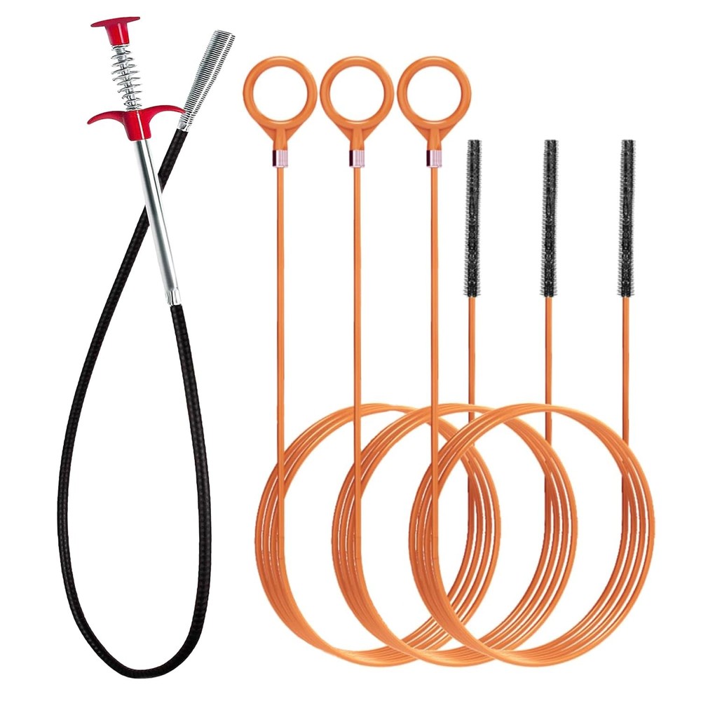 Hair Catcher Drain Auger Cleaner Tool Set &ndash; 3 &times; 53 Inch Sink Snake + 1 &times; 35 I&hellip;