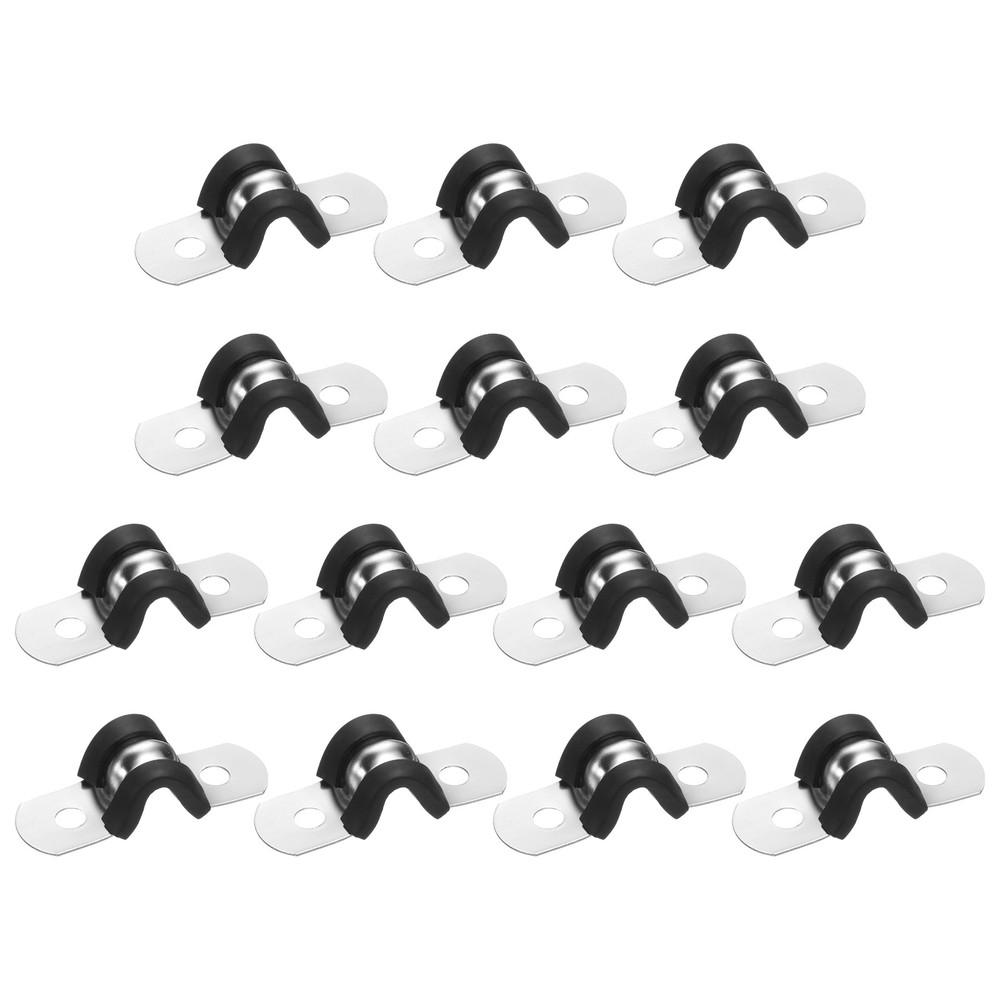 14Pcs 6mm(1/4&Prime;) Stainless Steel Rubber 2 Hole U-Tube Strap Clamp, Black
