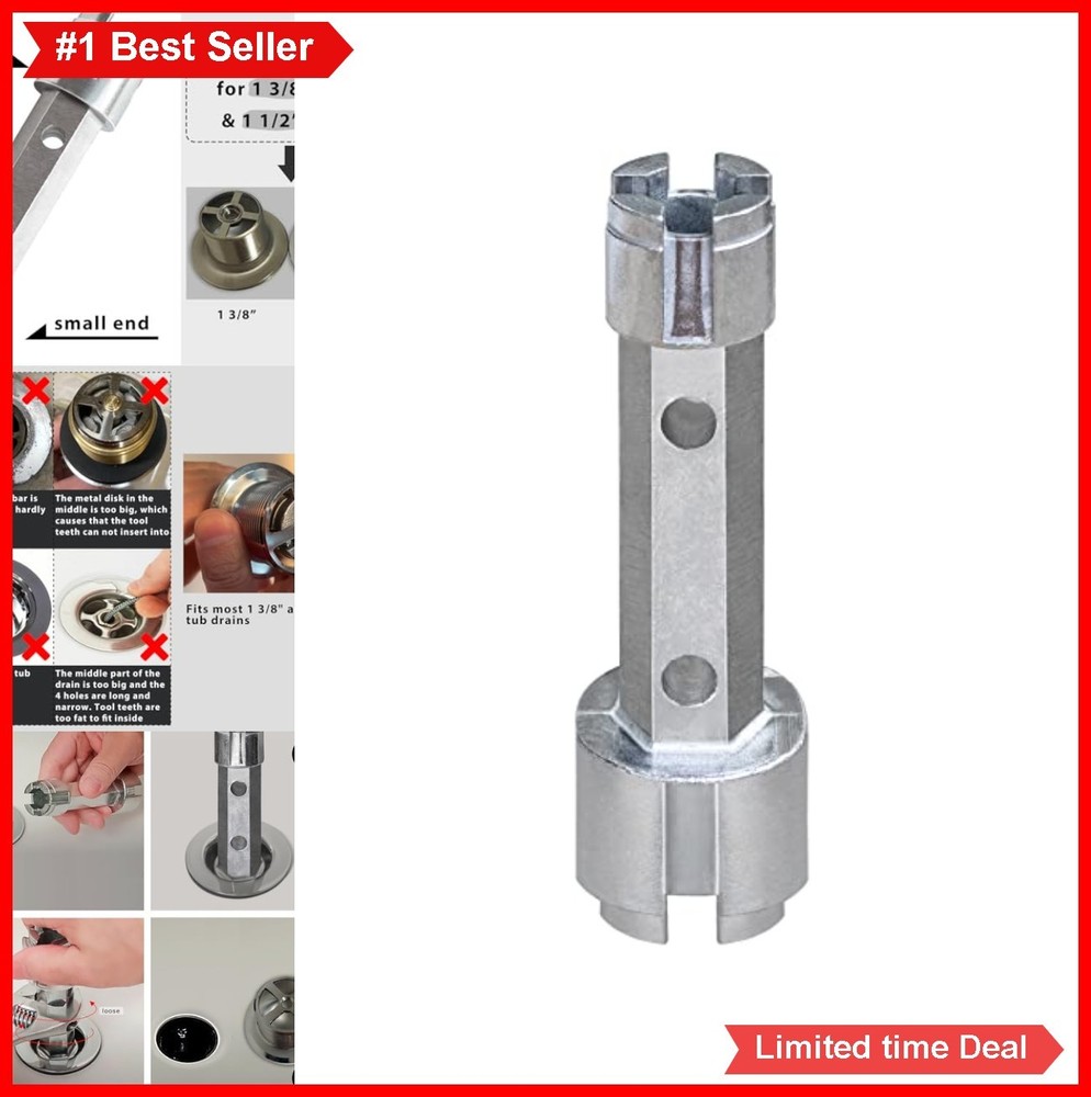 Tub Drain Removal Wrench Tool Dual Ended Heavy Duty Aluminum 1 3/8 1 1/2 Inch