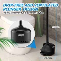 FORASTO Toilet Plunger with Holder,Plungers for Bathroom 1Pack, Black