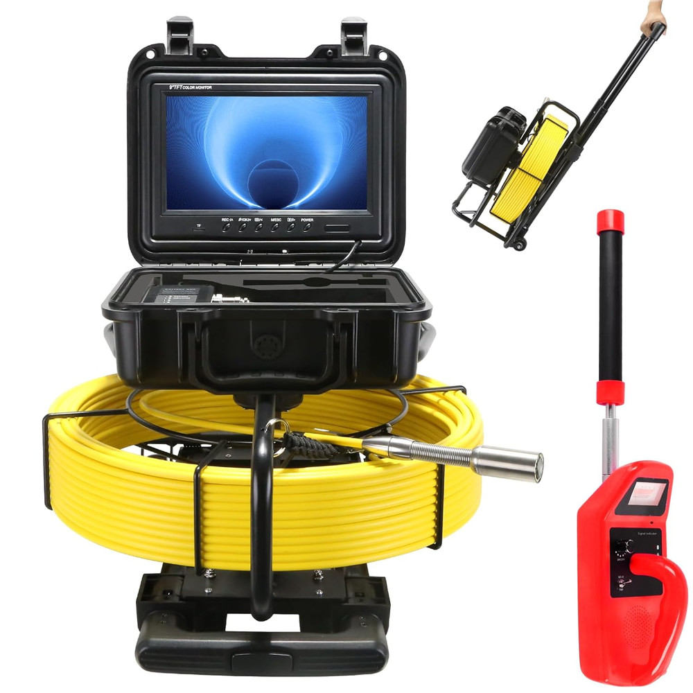 Sewer Camera with Locator,Self Leveling,165Ft/50M,Retractable Handle,7Mm Cable,9