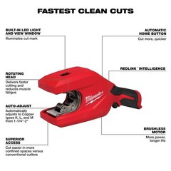 Milwaukee 2479-20 M12 Brushless 1-1/4&Prime; &ndash; 2&Prime; Copper Tubing Cutter &ndash; Tool Only
