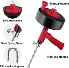 25ft Flexible Steel Drain Auger with Drill Adapter &ndash; Dually Manual & Powered