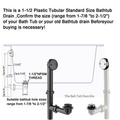 (1 Pack) Yariwiz 1-1/2&Prime; Matte Black Bathtub Tub Drain Kit Bath Waste Overflow&hellip;