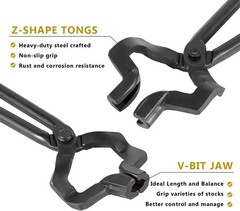 16&Prime; Z V-Bit Tongs and 1.5KG Blacksmith Hammer Set For Anvil Knife Making Forge