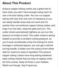 1/2-inch AutoCut Copper Tubing Cutter by General Pipe Cleaners, Model: ATC12