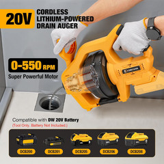 Cordless Drain Auger Compatible with Dewalt 20V Battery, Auto-Feed Plumbing Drai
