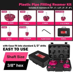 6 Piece Plastic Pipe Fitting Reamer Kit for 1/2&Prime; Drill, Includes 0.75&Prime;, 1&Prime;, 1.5&Prime;