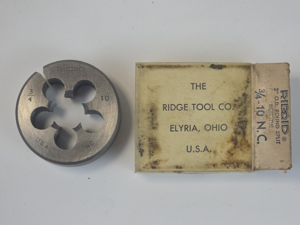 Ridgid 00-RB 3/4&Prime; inch &ndash; 10 N.C. Round Split Bolt Die NOS