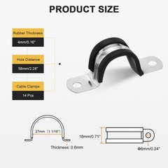 14Pcs 27mm（1-1/16&Prime;） Stainless Steel Rubber 2 Hole U-Tube Strap Clamp, Black