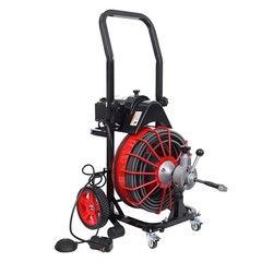 100ft Sewer Snake Machine with GFCI, 1800RPM, 4 Cutters &ndash; for 1&Prime;-4&Prime; Pipes Red