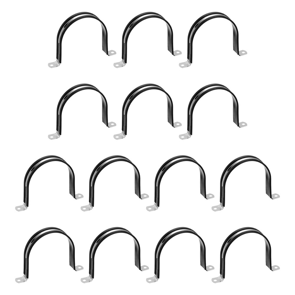 14Pcs 108mm(4-1/4&Prime;) Stainless Steel Rubber 2 Hole U-Tube Strap Clamp, Black