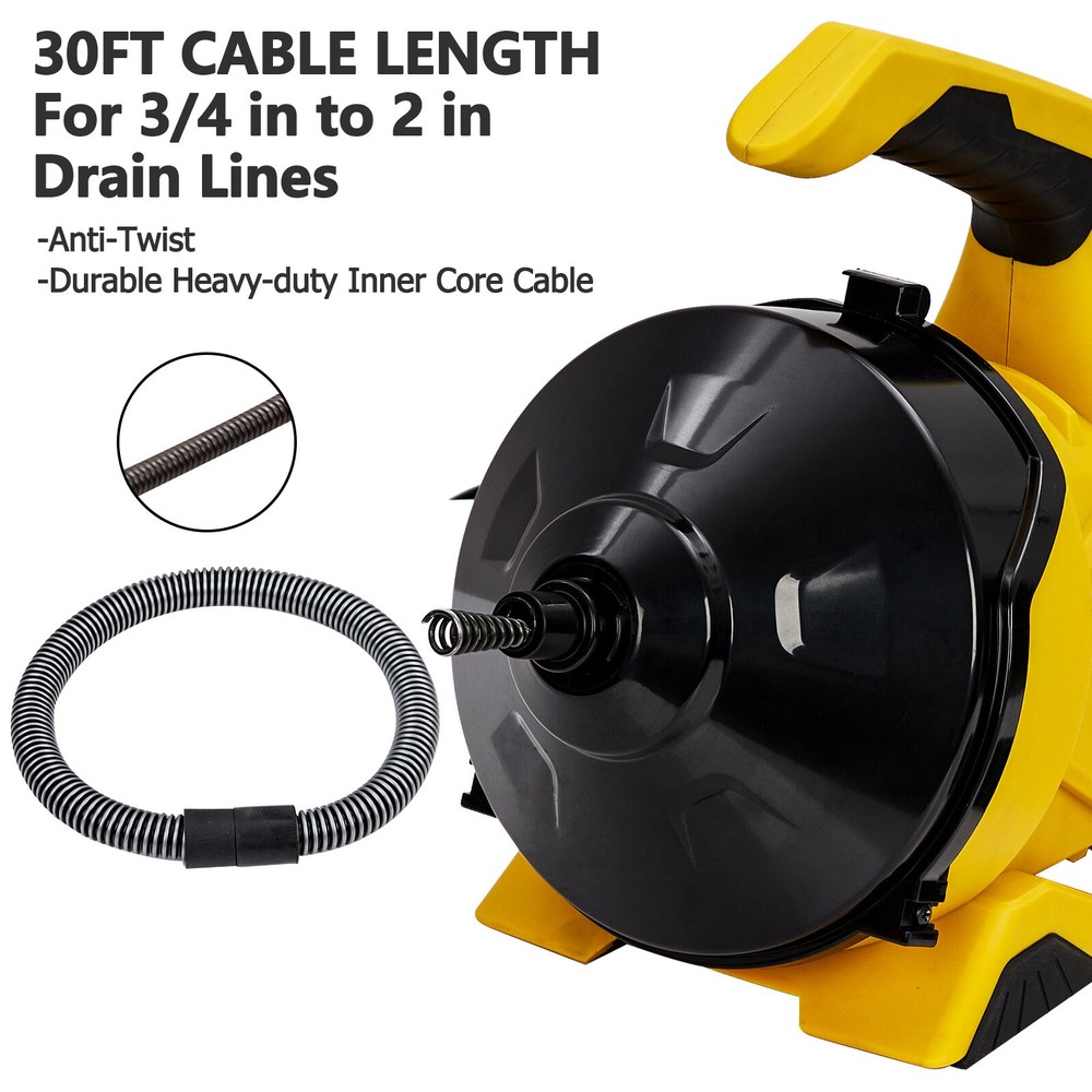 Drain Cleaner Machine 30Ft x 3/10In Auto-feed Electric Drain Auger Sewer Snake