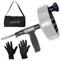 50-FT Heavy Duty Hand Crank Steel Drum Drain Auger Snake Pistol Grip 1/4&Prime; cable