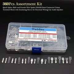 /360Pcs 2.8/4.8/6.3mm Quick Splice Male and Female Wire Spade Connector Crimp Te