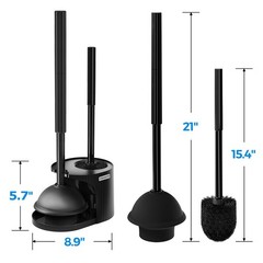 FORASTO 3Pack 2 in 1 Toilet Brush and Plunger Set, Extended 3Pack, Black