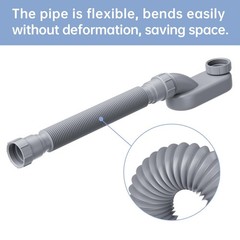 Low Profile Flexible Bathtub Shower Drain Pipe Kit &ndash; Flat P Trap for Gray