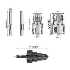 3x PVC Pipe Internal External Thread Cutter Tool Kit 1/2&Prime; 3/4&Prime; + Step Drill Bit
