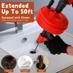 50 FT Drain Snake 11-In-1 Double Mode Drain Auger Tools | for Sink and Drain Unb