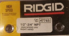 RIDGID 47765 1/2&Prime; 3/4&Prime; NPT High Speed Universal Right Hand Pipe Dies