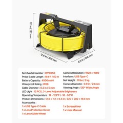 Uimoso WiFi Sewer Inspection Camera 164ft/50m with IP68 Rating and 12 LED Lights