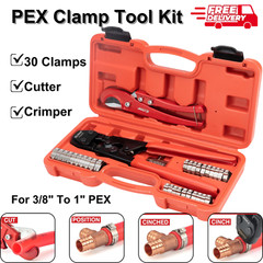 PEX Clamp Tool Kit For 3/8 To 1 In PEX &ndash; 30 Clamps, Cutter &ndash; All-in-One Crimper