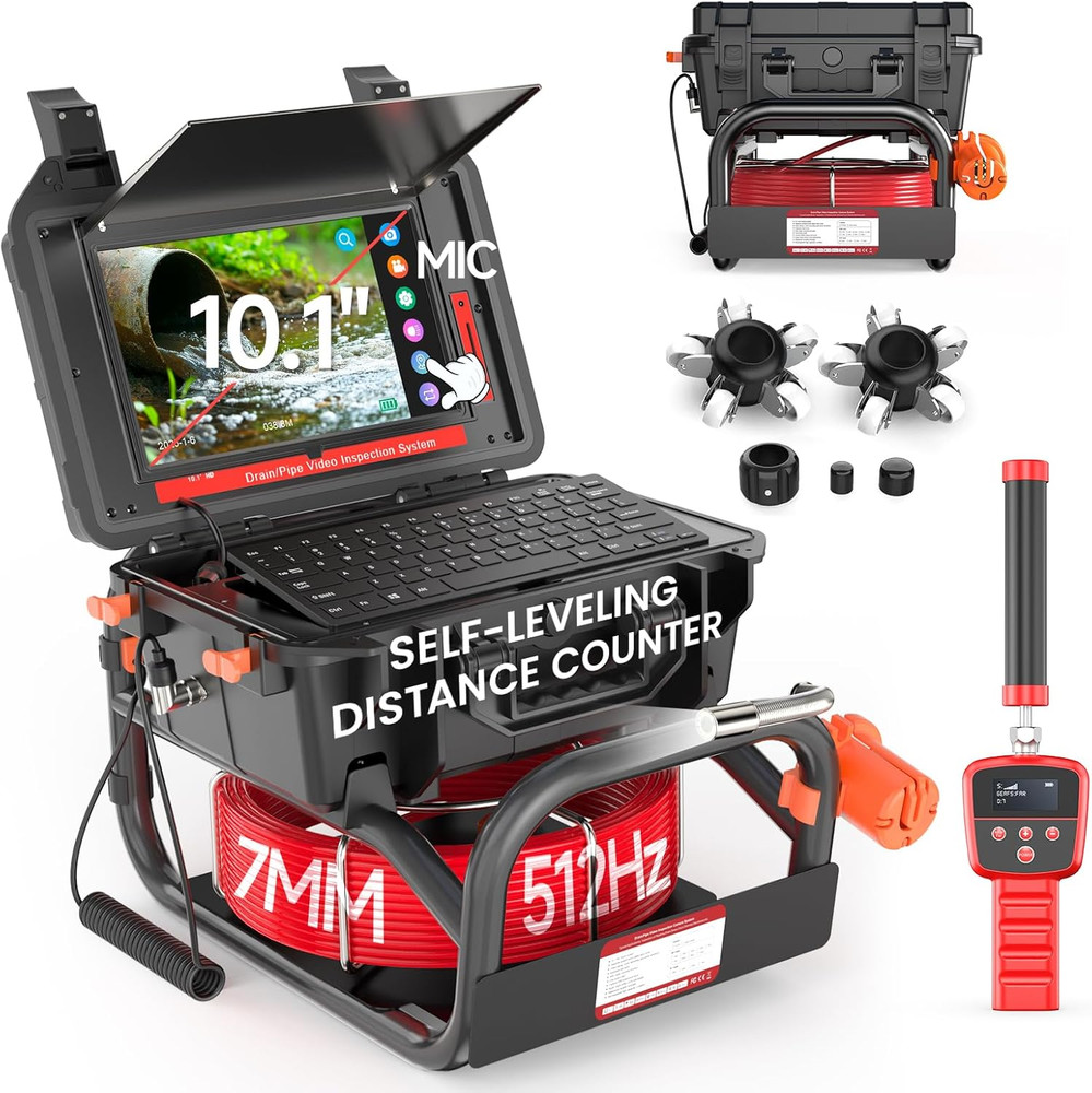 1080P Sewer Camera with Locator, 100ft Cable, 10.1&Prime; Touch-Screen, 12 LEDs