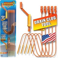 Flexisnake Drain Weasel Hair Clog Handle + 5 Refill Wands, Orange/Yellow