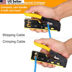 Solsop Pass Through RJ45 Crimp Tool Kit 4 inches x 11 inches, Yellow
