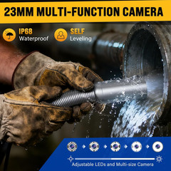 100Ft Self-Leveling Sewer Camera with HD Screen & 12 LED Lights, DVR Included