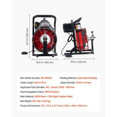 Uimoso Electric Drain Auger Machine with 50FT x 5/16 Inch Cable and Auto Feed