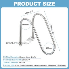 2pcs Cross Pipe Clamp 60mm x 60mm (2.36&Prime;) M8 Stainless Steel Tube Buckle