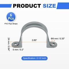 6pcs 2-1/2 Inch Pipe Straps 2 Holes Plastic Conduit Strap with Ribs, Gray