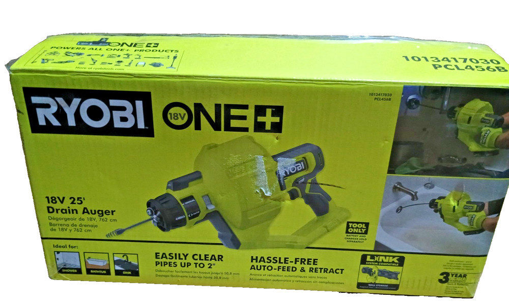 Ryobi ONE+ 18V Cordless Drain Auger with 25 Ft Cable (Tool Only) PCL456B