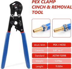 2 IN 1 Pex Crimping Tool W/ 60Pcs Stainless Steel Pex Clamps 3/8&Prime; to 1&Prime; Cinch US