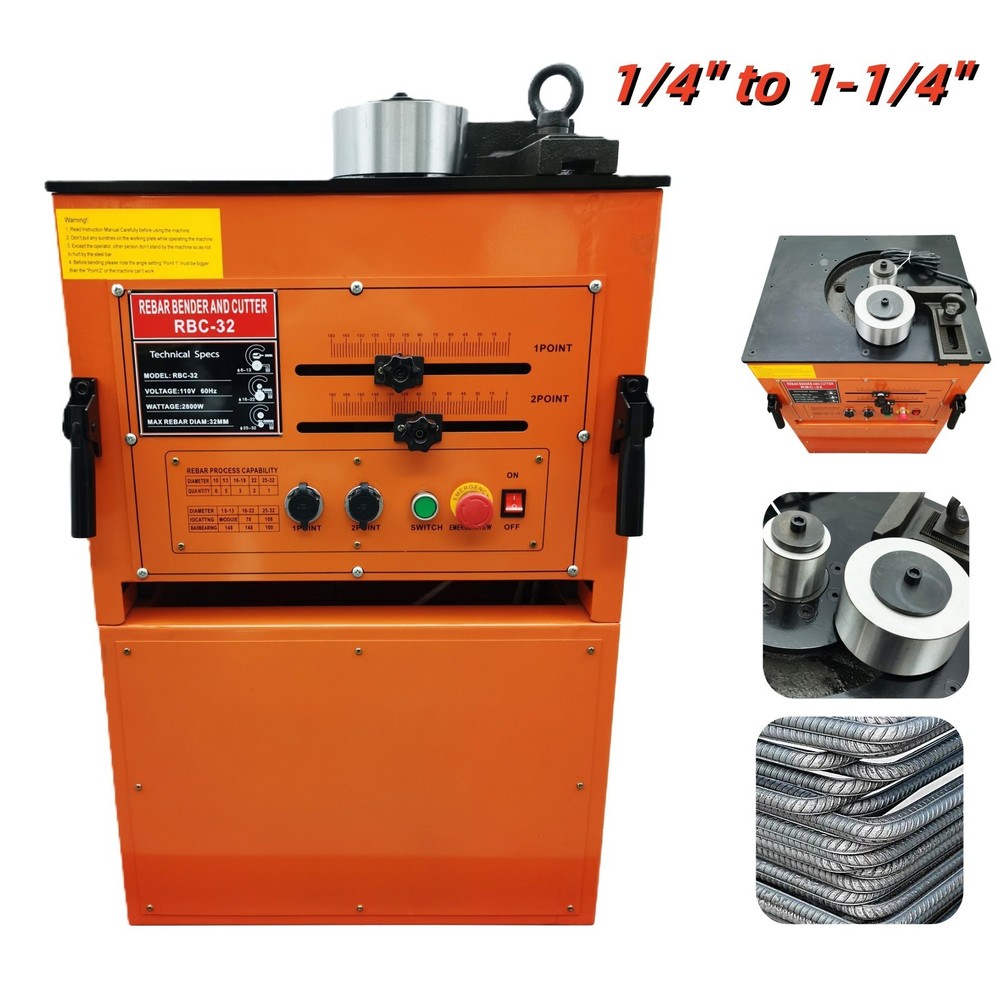 110V 3KW 1/4&rdquo; to 1-1/4&Prime; RBC-32 Rebar Bender and Cutter Steel Bar Bender