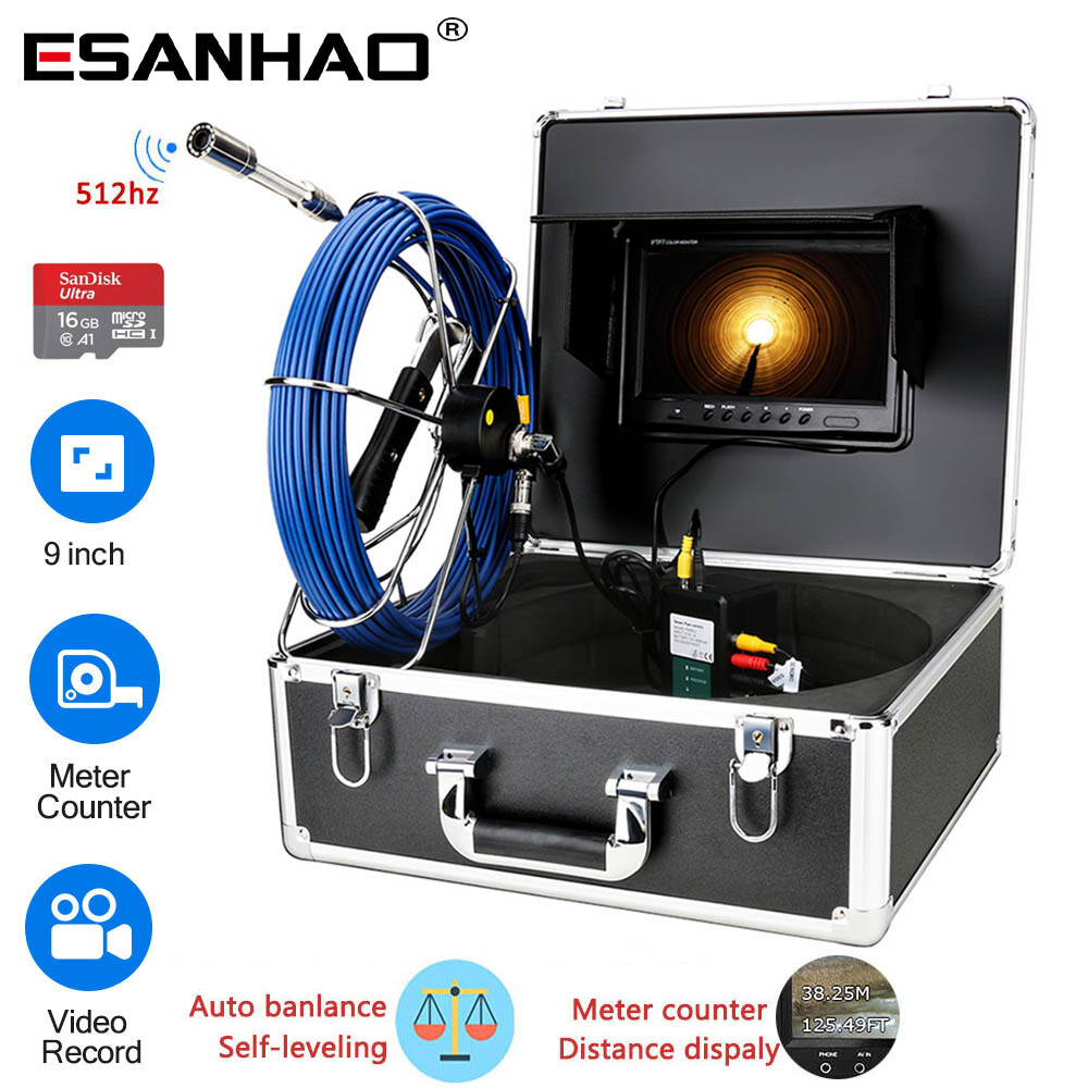 30M 1000TVL Sewer Pipe inspection Camera 512hz Self-leveling Meter Counter DVR