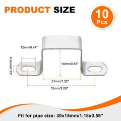 10pcs Square Pipe Clamp 30x30mm 304 Stainless Steel Tube Buckle, Silver