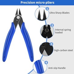 2 Pack Small Wire Cutters, 5 Inch Micro Flush Cutting Pliers, Spring Loaded Tool
