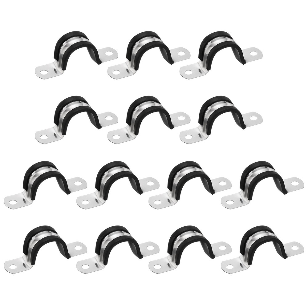14Pcs 27mm（1-1/16&Prime;） Stainless Steel Rubber 2 Hole U-Tube Strap Clamp, Black
