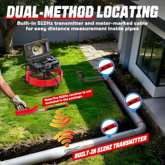 200Ft Sewer Camera with 9&Prime; HD Screen, 512Hz Sonde & 32GB DVR for Inspections