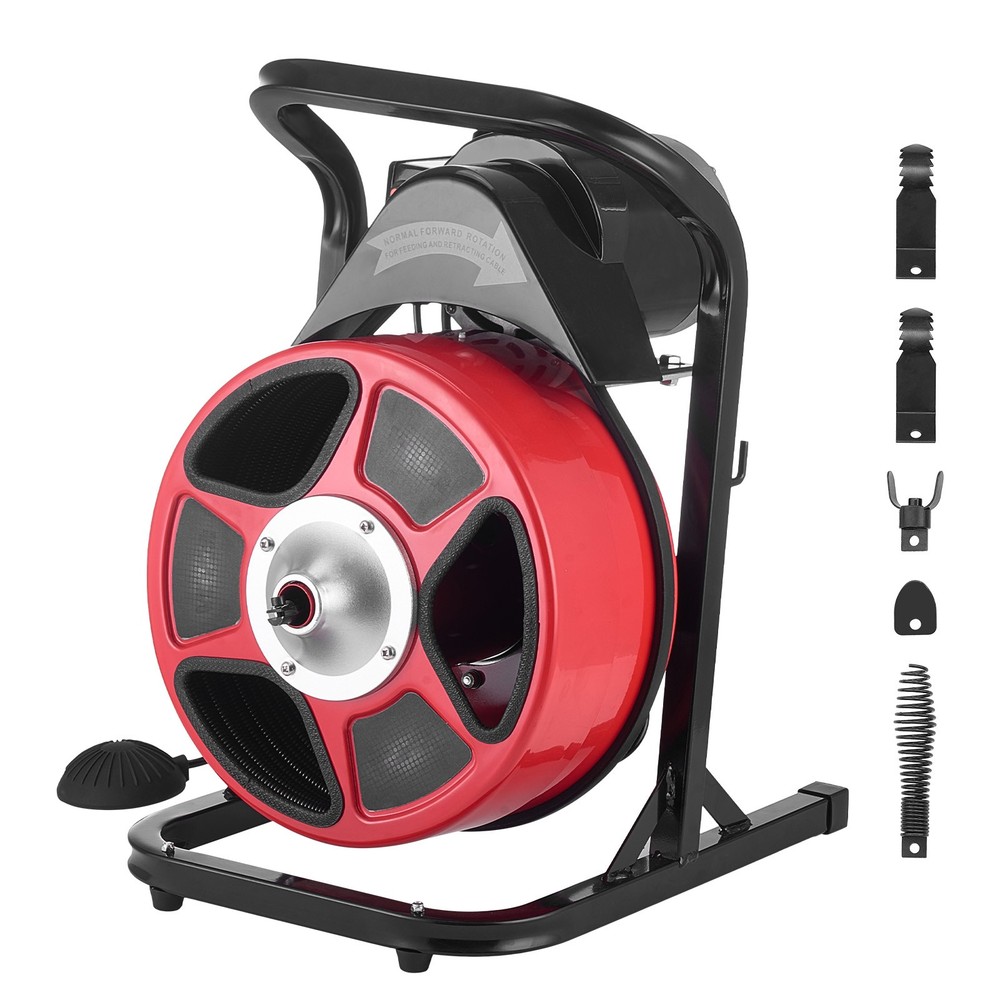 Uimoso Drain Cleaning Machine 50FT x 1/2Inch Manual Feed Snake with 4 Cutters