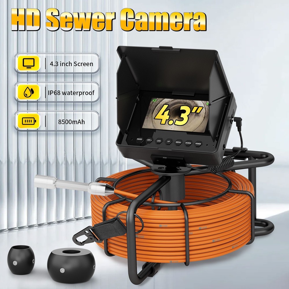 20M Sewer Pipe Inspection Camera, 4.3&Prime; Monitor Drain Sewer Pipeline Endoscope